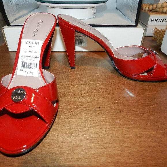 NEW Calvin Klein Vallina Red Patent Slide Mule Heels Size 7 - Picture 4 of 14